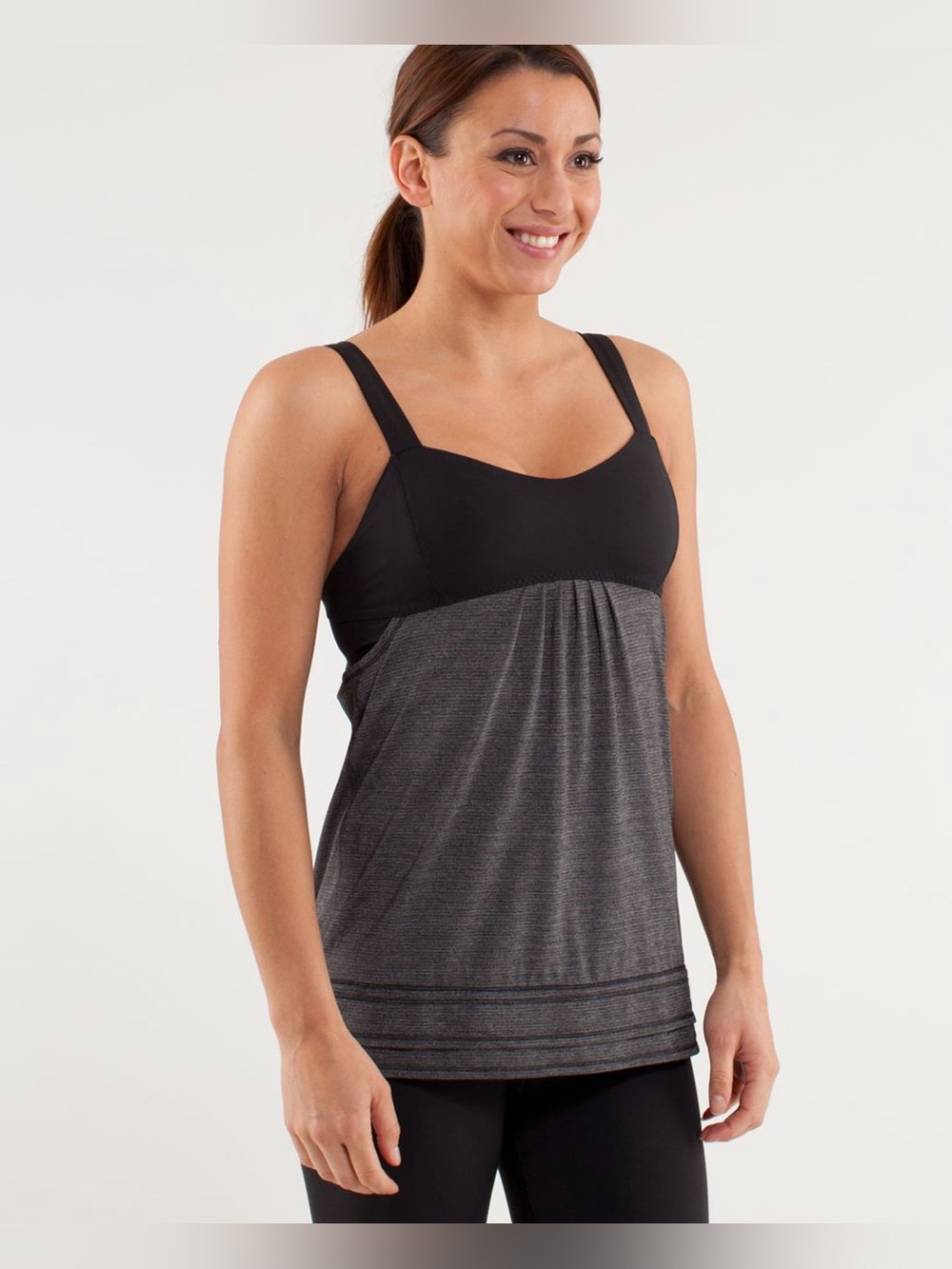 Lululemon ($72) Back on Track Tank Heathered Black Gray Built-In Bra Yoga Sz 6